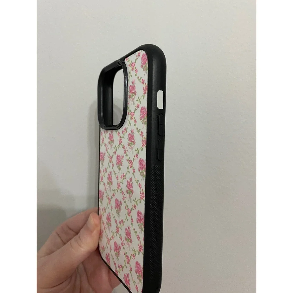 iPhone 15 Pro Case Unisex Pink White Floral Rose Trellis Cottagecore Aesthetic